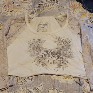 We The Free Cream Lace Sleeve Graphic Top